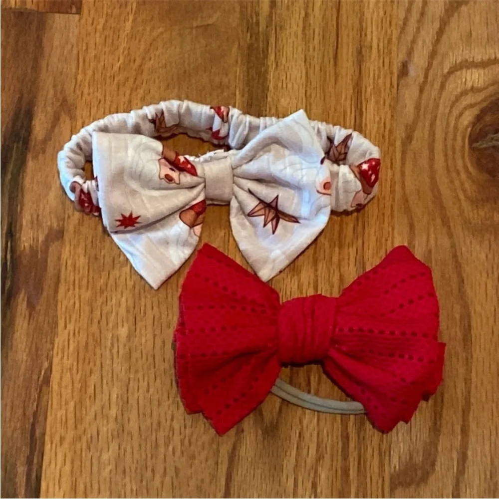 Christmas Holiday Theme Baby Headband Bows Baby Girl Set of 2